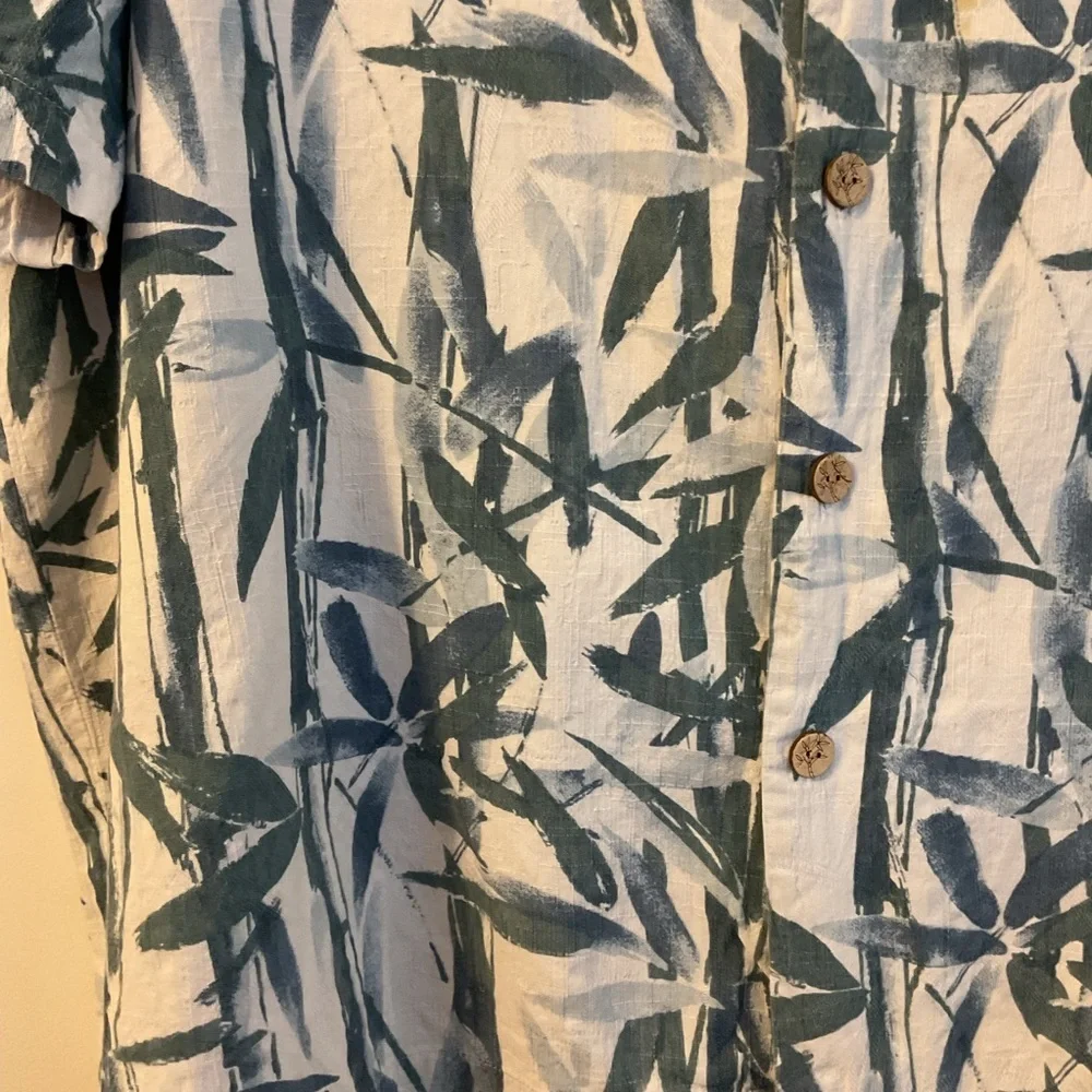 Pendleton XL Mens Bamboo Hawaiian Shirt Blue White Leaf Print Short Sleeve Aloha